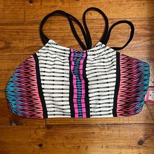 Xhilaration M Swim Suit Bikini Top  Cross Back Multi Color Print Pattern NWT